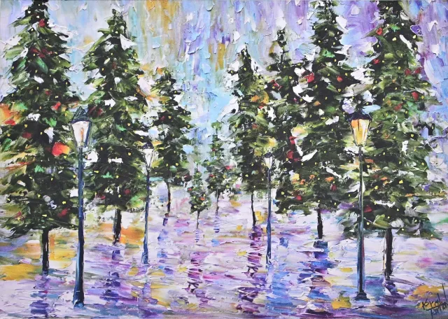 Peter Pauper Press Pines in Moonlight julekort 20-pakning med gullfolie