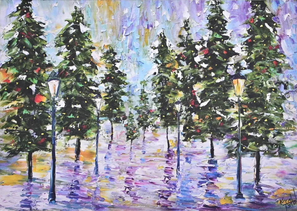 Peter Pauper Press Pines in Moonlight julekort 20-pakning med gullfolie