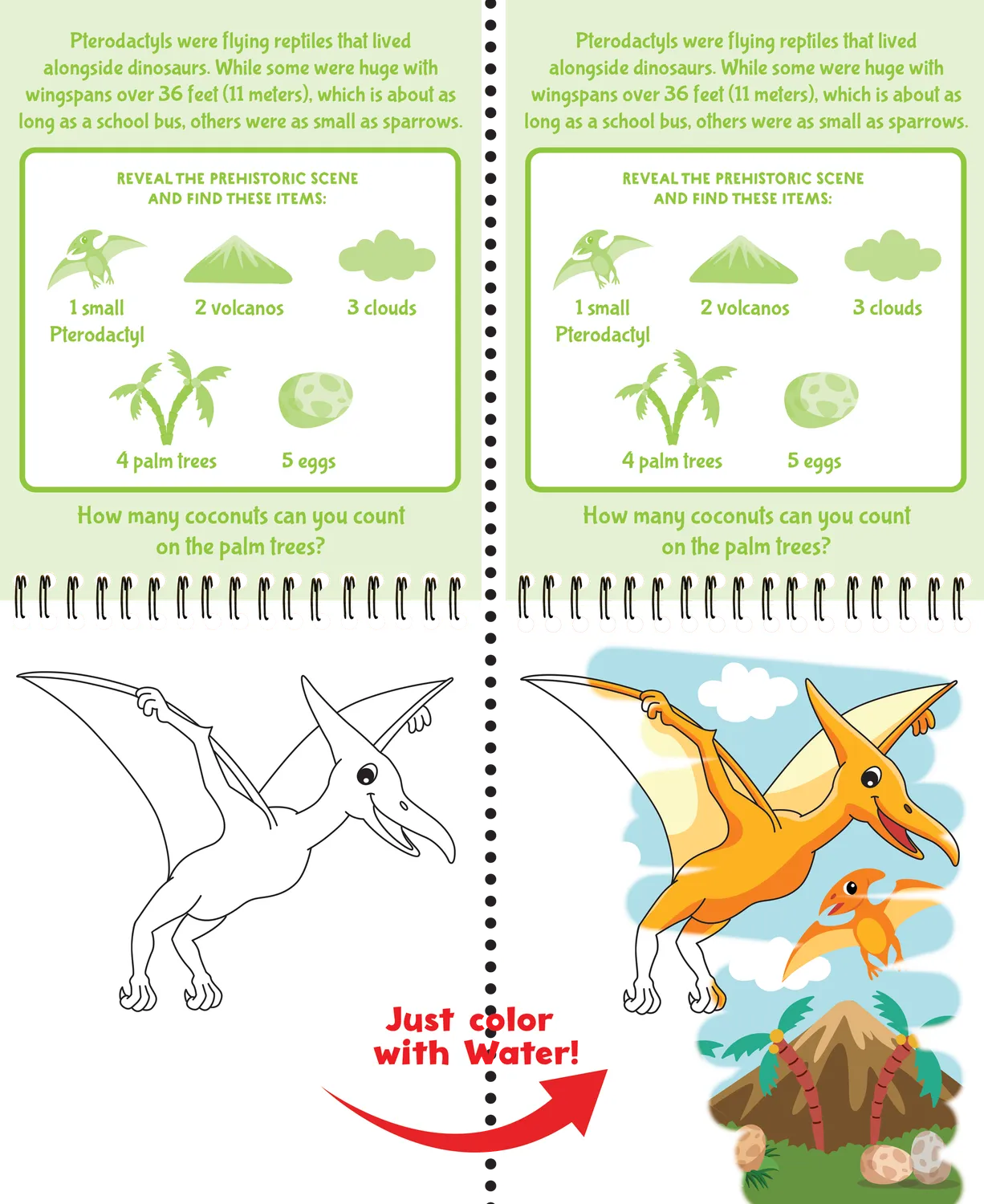 Color with Water Dinosaurs vannmalebok 4 tavler vannpenn