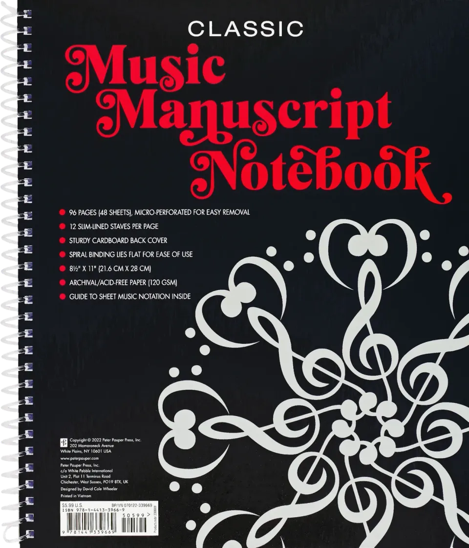 Peter Pauper Press Music Manuscript notebok 96 sider 120 gsm