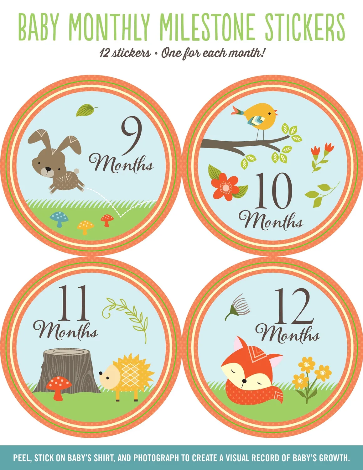 Peter Pauper Press Woodland Friends klistremerker baby 12-pakning