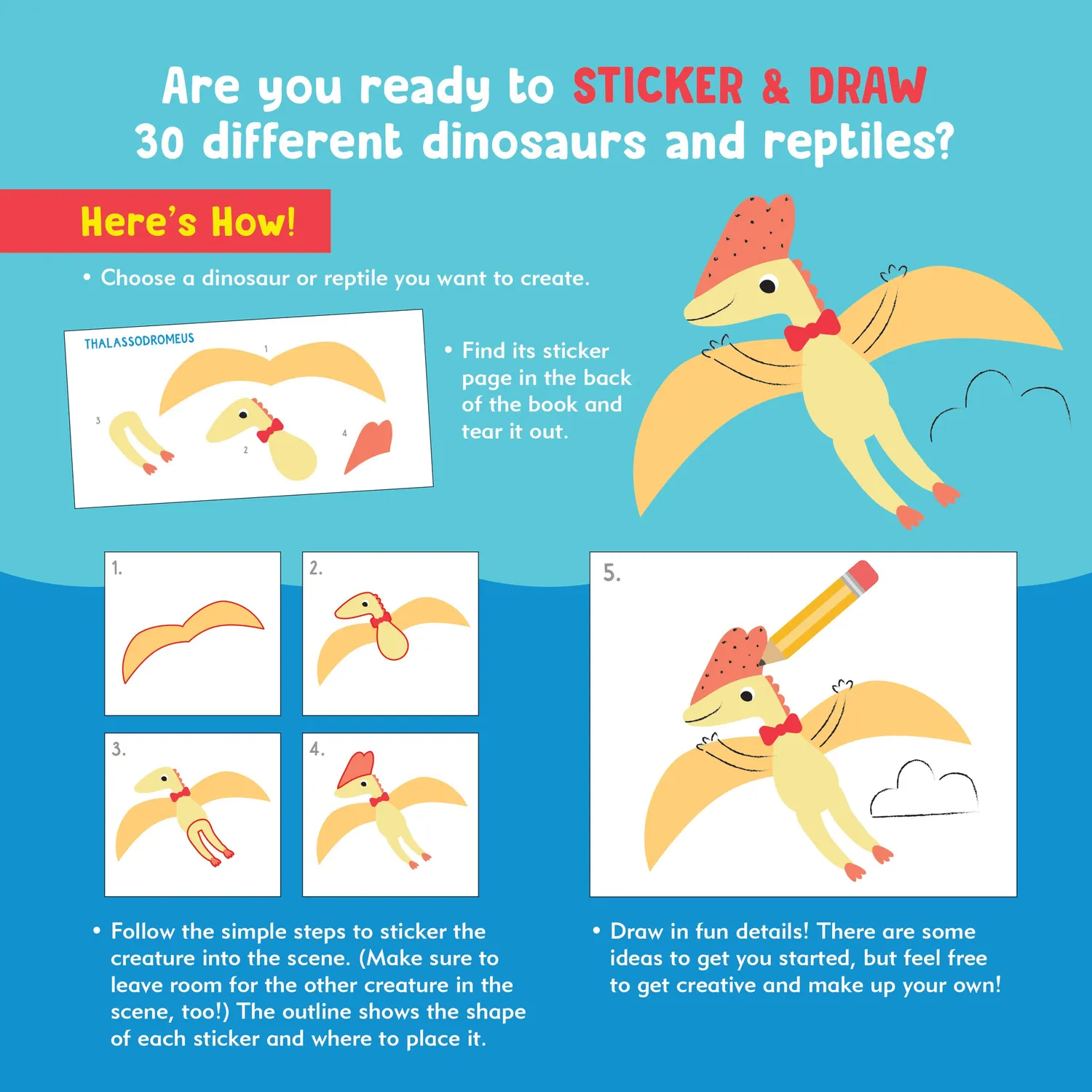 Peter Pauper Press Sticker & Draw Dinosaurs klistremerkebok 30 stk