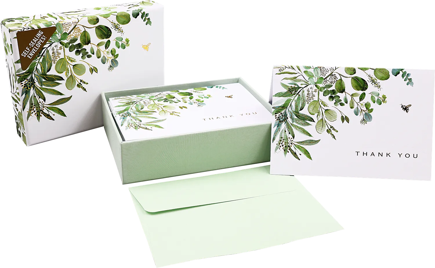 Peter Pauper Press Eucalyptus takkekort 14-pk gullfolie
