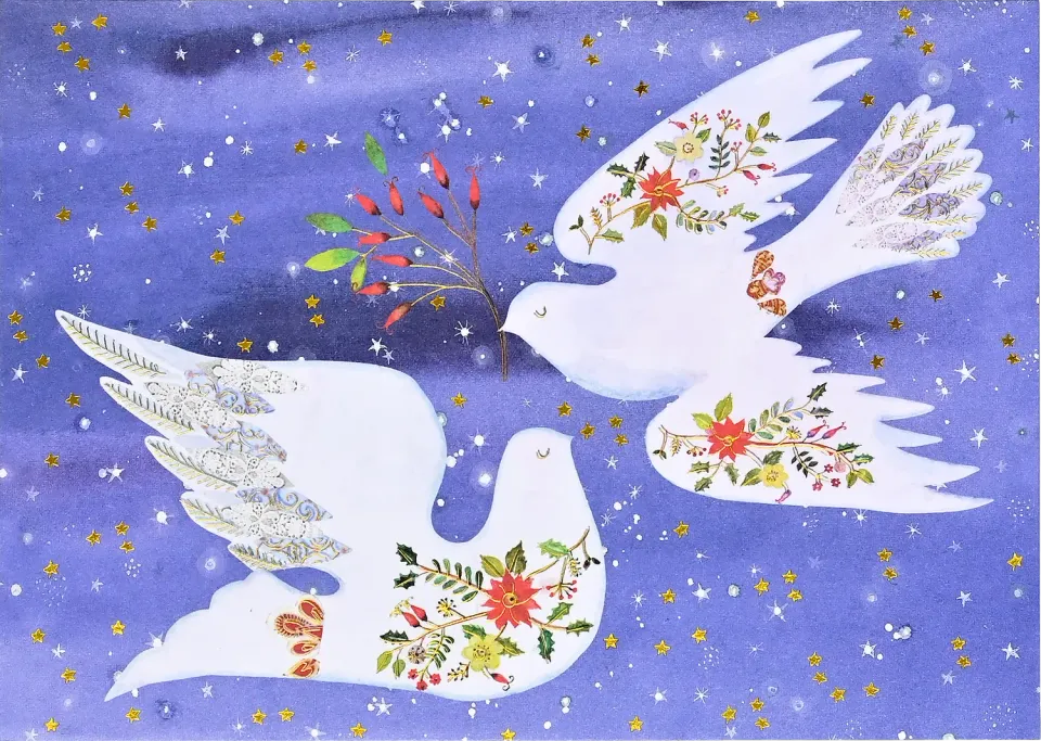 Peter Pauper Press Doves in Flight julekort 20-pakning med gullfolie