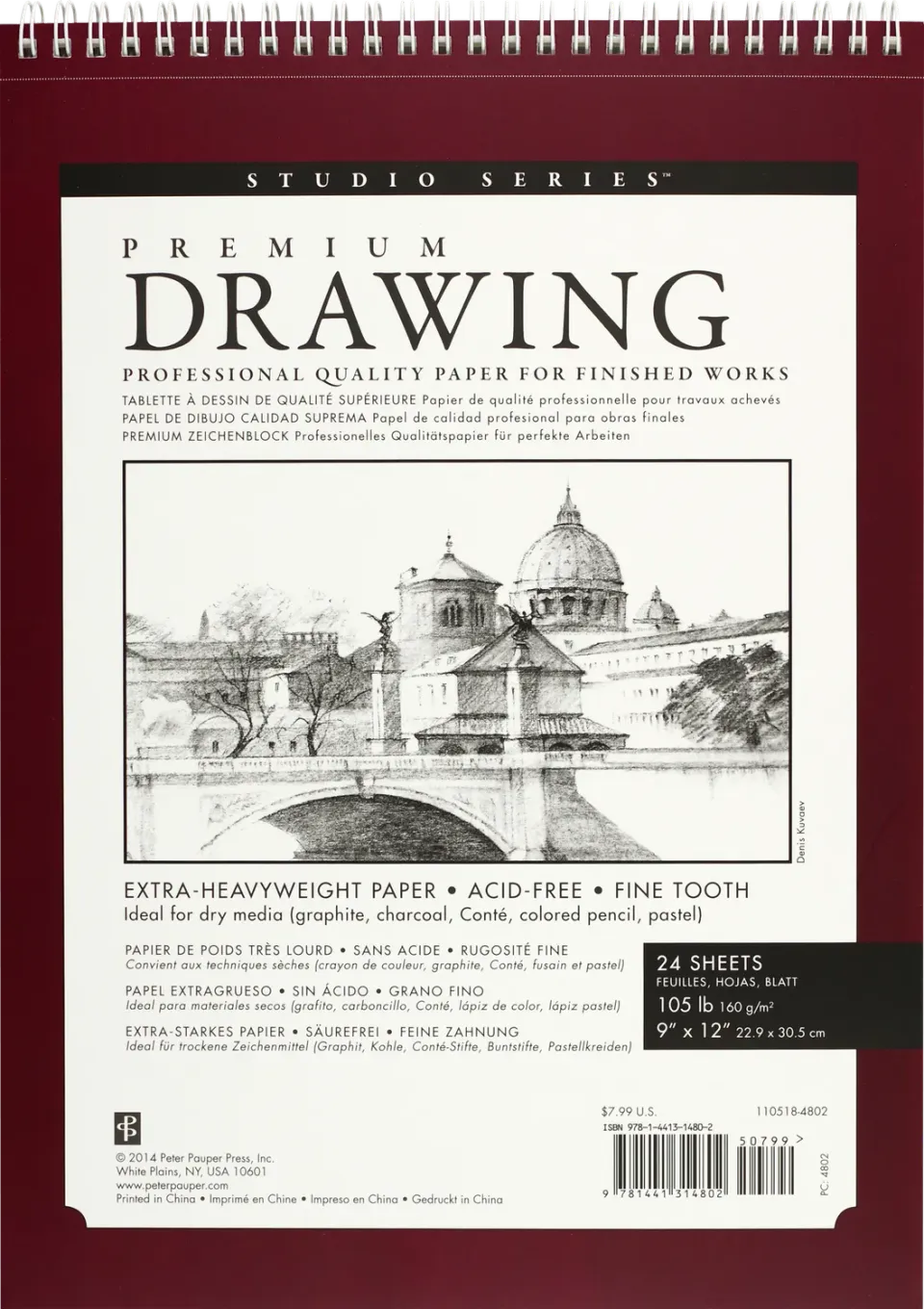 Peter Pauper Press Premium Drawing Pad 9 x 12 tegneblokk 24 ark syrefri