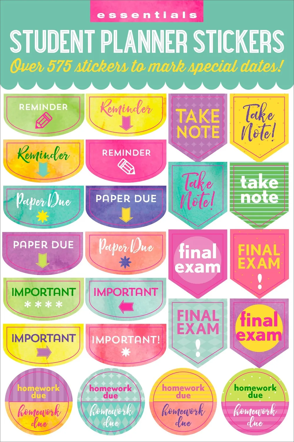 Essentials Student Planner klistremerker 575 stk fargerike