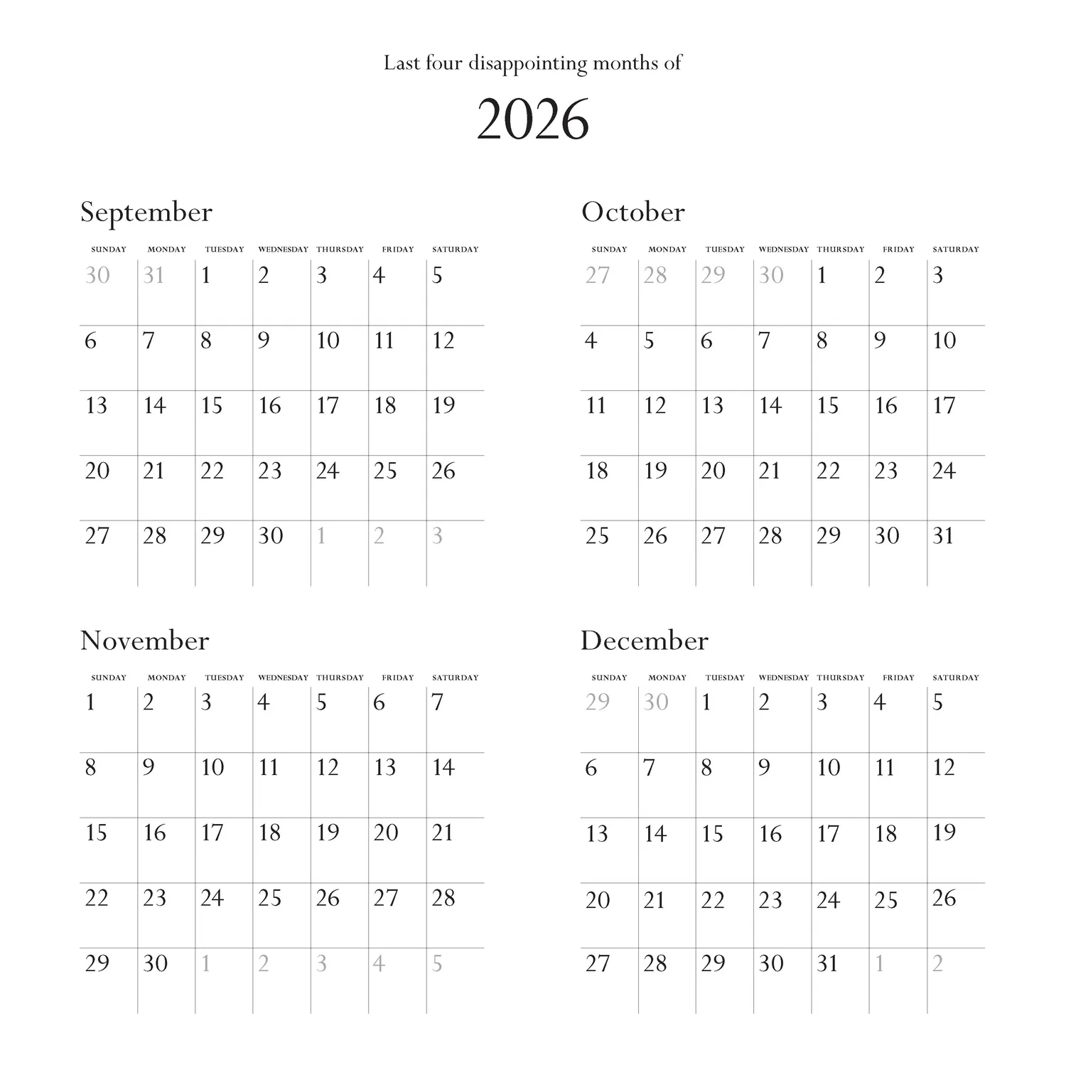 Disappointing Affirmations 2027 veggkalender 12x12