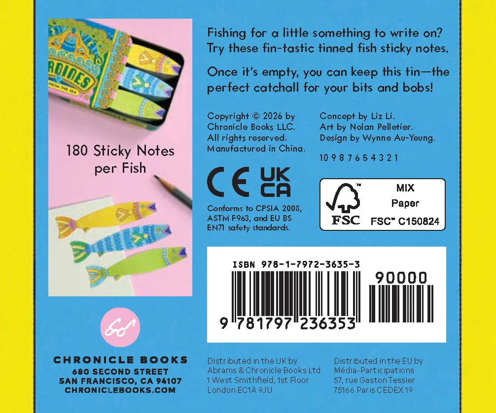 Chronicle Books Sardines Fishy Sticky Notes notatblokk 3-pakning i boks