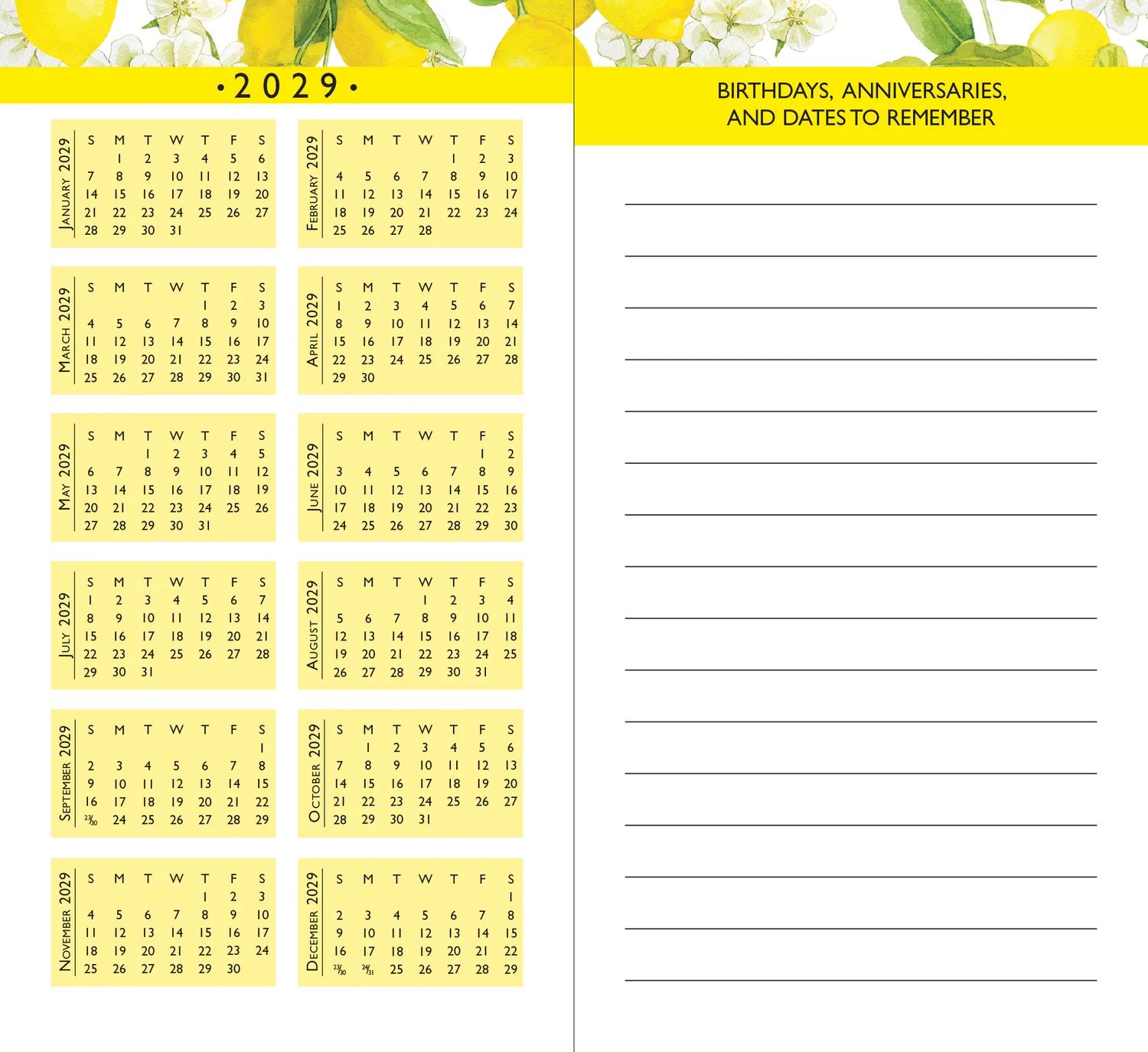 Peter Pauper Press Amalfi Lemons 2027-28 lommeplanner 2 år