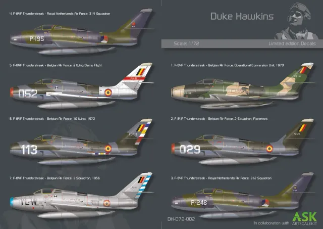 Duke Hawkins F-84F Thunderstreak dekaler 1/72 Belgia
