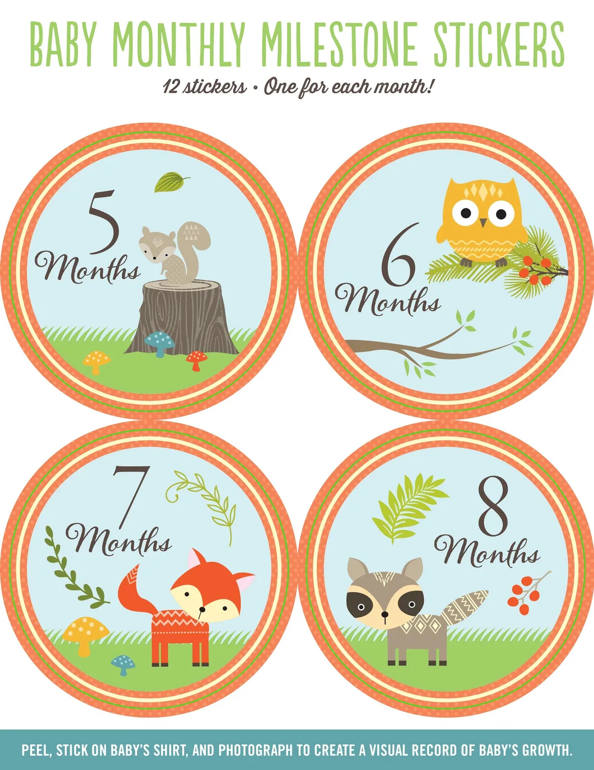 Peter Pauper Press Woodland Friends klistremerker baby 12-pakning