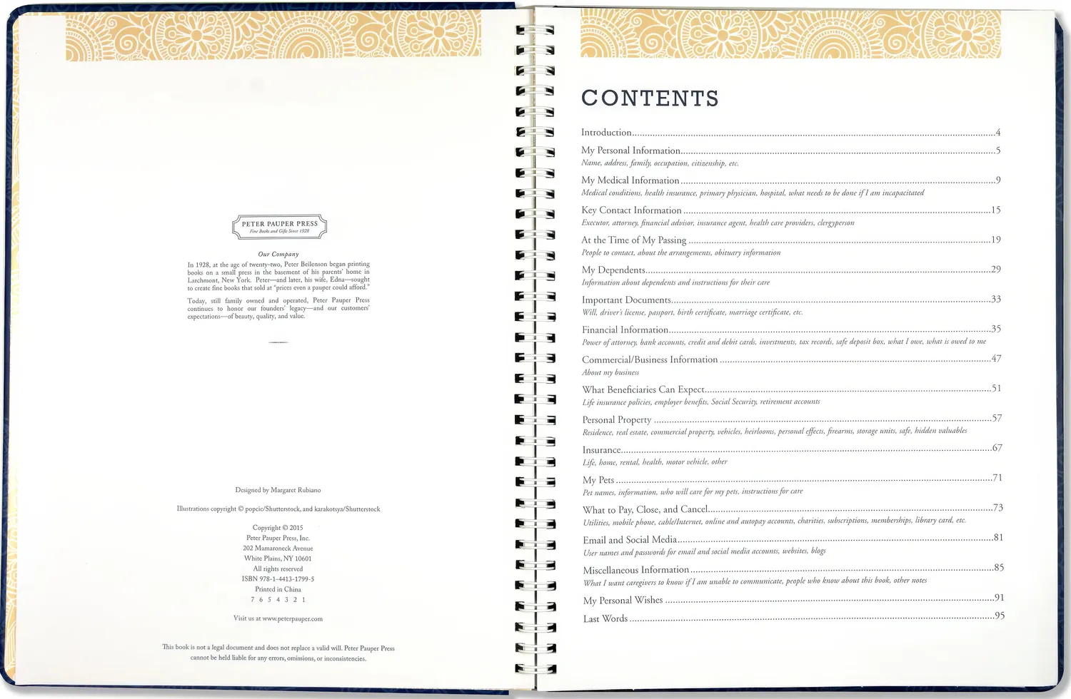 Peter Pauper Press Peace of Mind Planner innbundet organizer