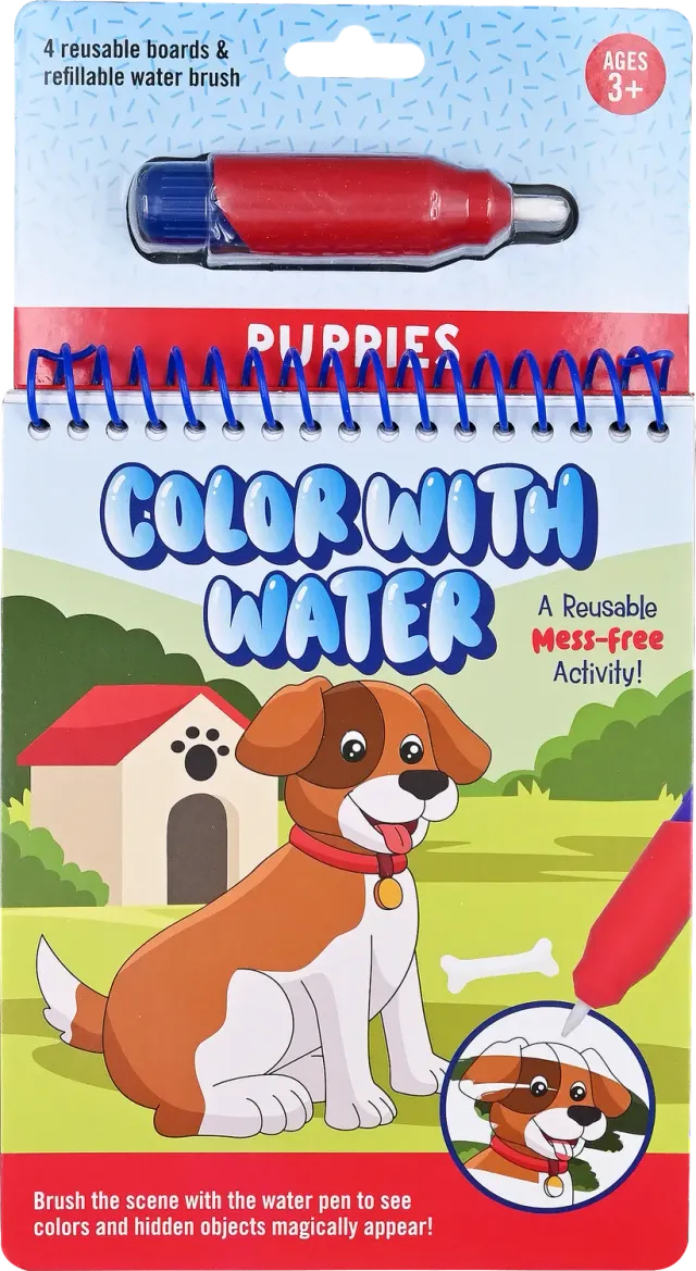 Peter Pauper Press Color With Water Puppies malebok vannpenn
