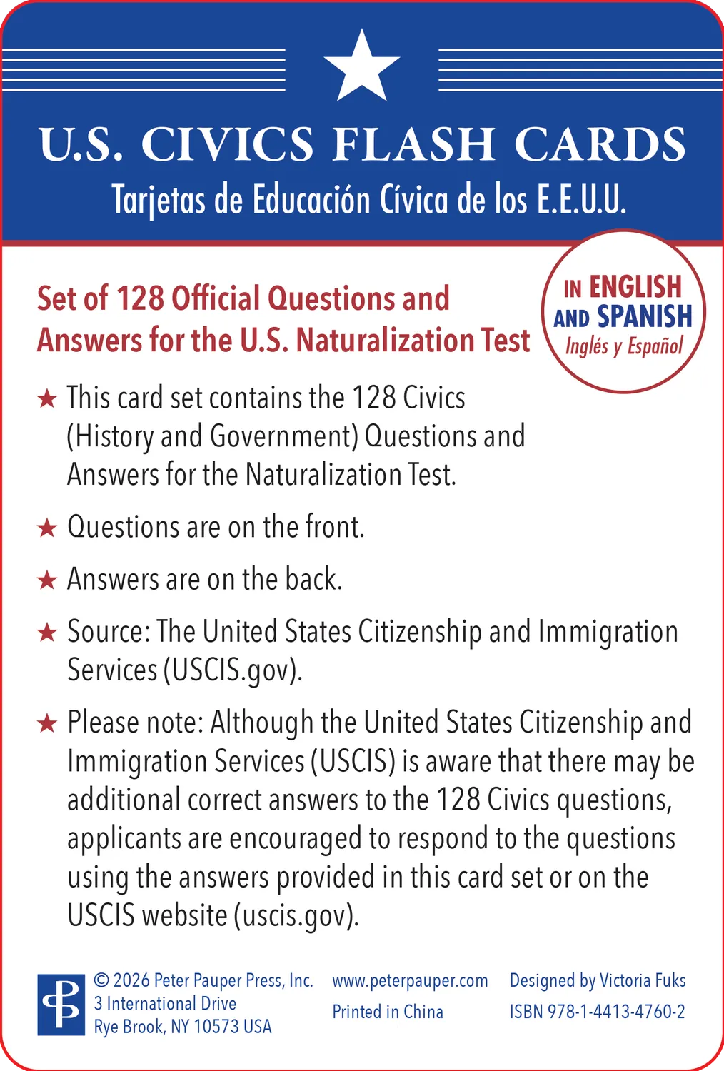 Peter Pauper Press Bilingual US Citizenship puggkort 128 stk