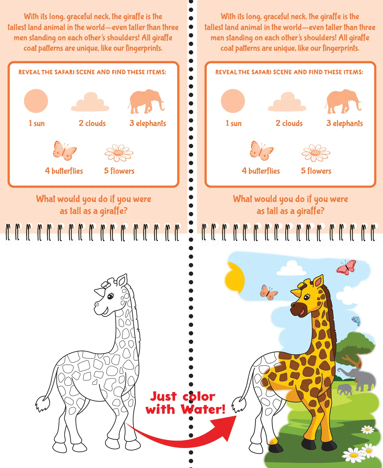 Color With Water Wild Animals malebok med vannpenn 4 tavler