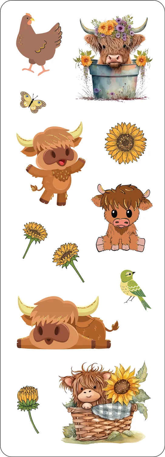 Peter Pauper Press Highland Cows klistremerker 75-pk folie