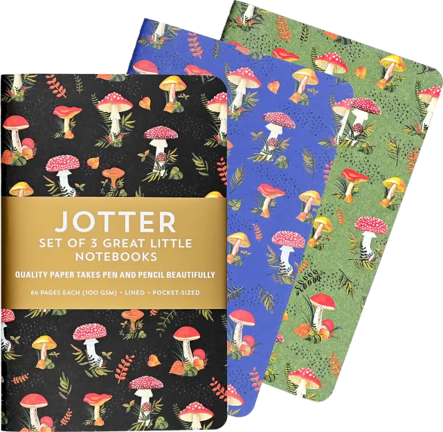 Peter Pauper Press Jotter Mushrooms mininotatbok 3-pakning linjert