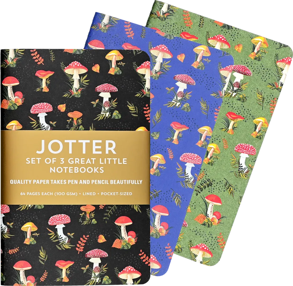 Peter Pauper Press Jotter Mushrooms mininotatbok 3-pakning linjert