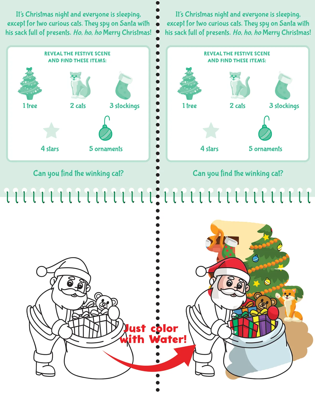 Peter Pauper Press Color With Water Christmas malebok vannpenn