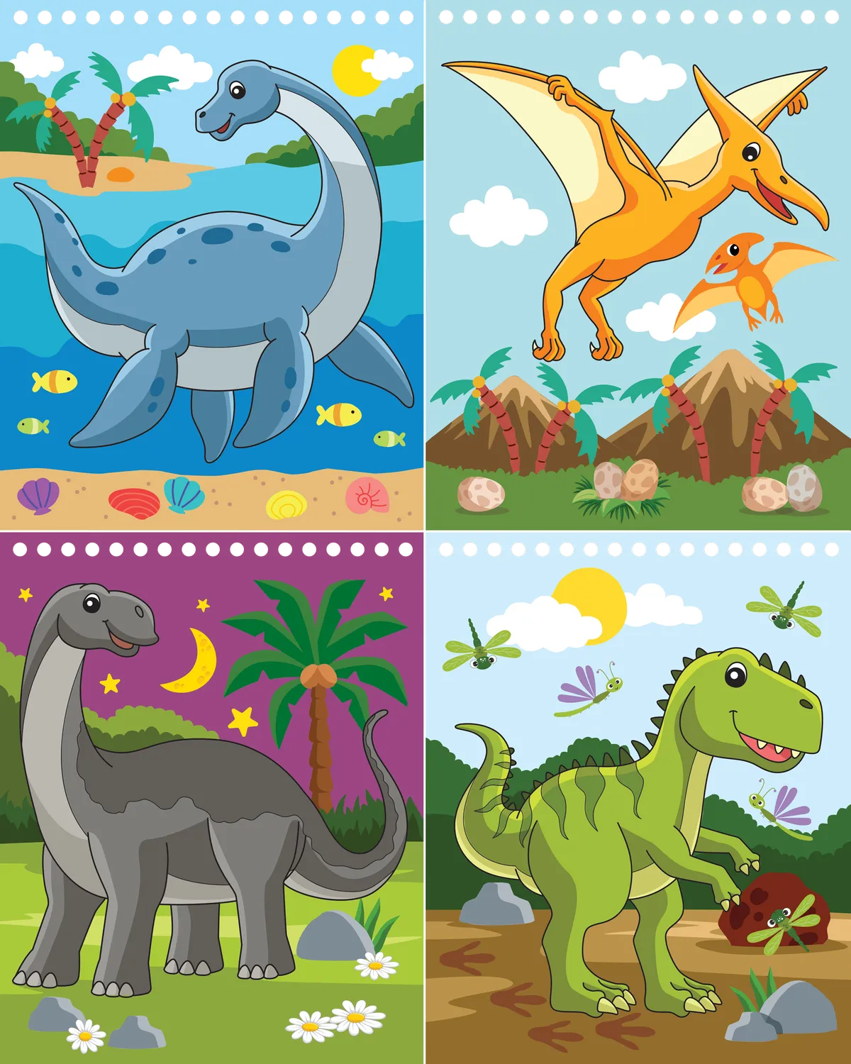 Color with Water Dinosaurs vannmalebok 4 tavler vannpenn