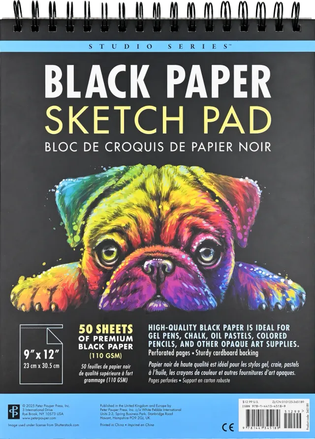 Peter Pauper Press Studio Series Black Paper Sketch Pad skisseblokk 50 ark svart
