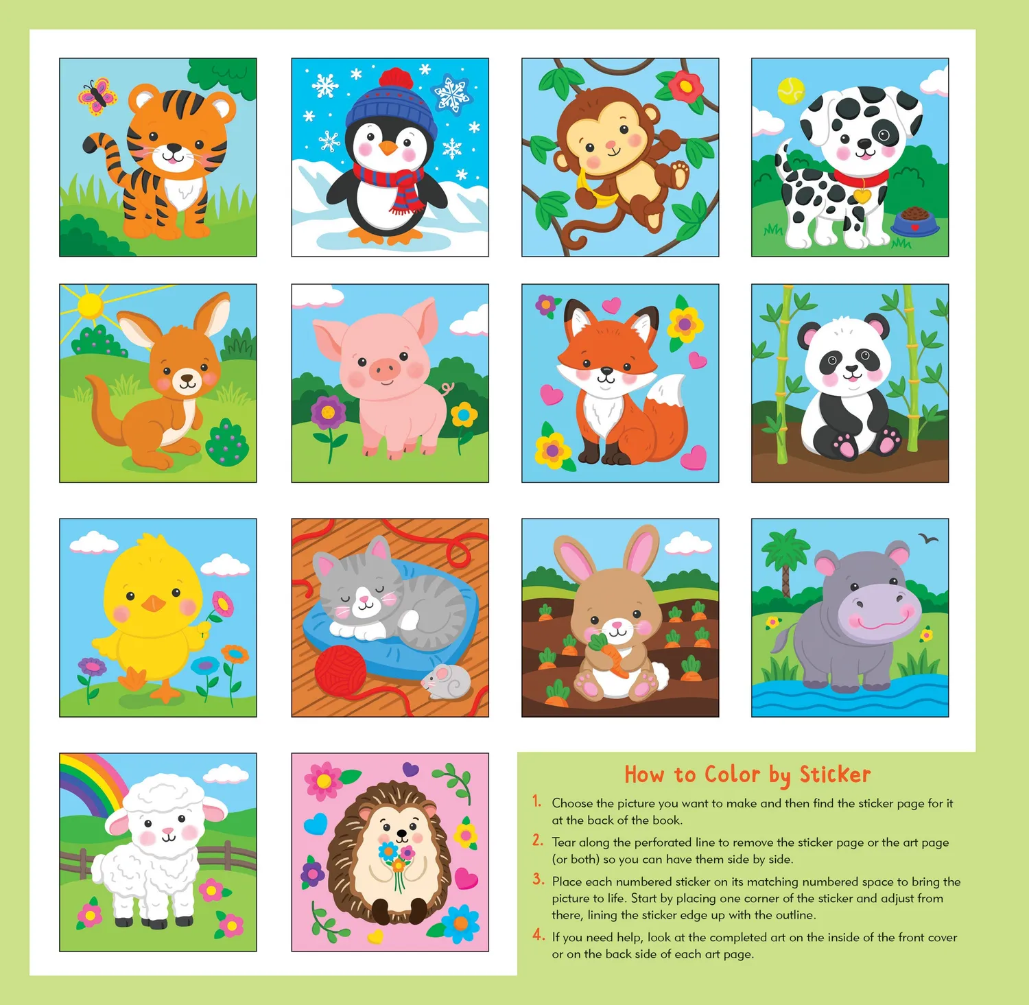Peter Pauper Press Baby Animals klistremerkebok følg tall