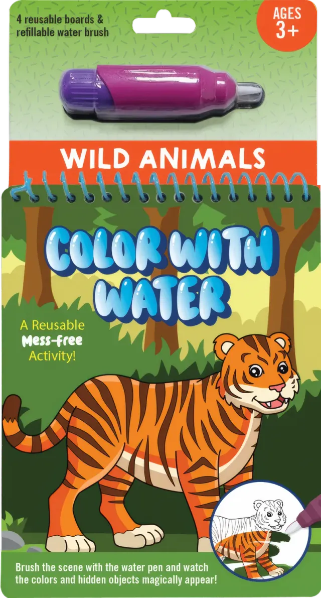 Color With Water Wild Animals malebok med vannpenn 4 tavler