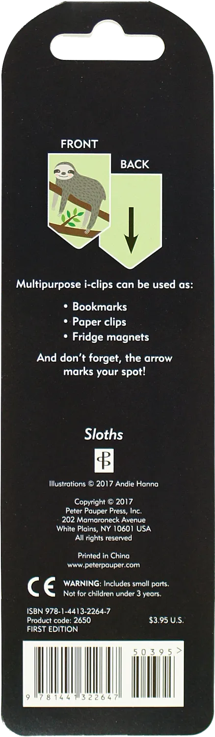 Peter Pauper Press Sloths i-clips bokmerker 8 stk magnetiske