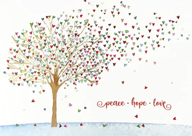 Peter Pauper Press Tree of Hearts julekort 20-pk gullfolie