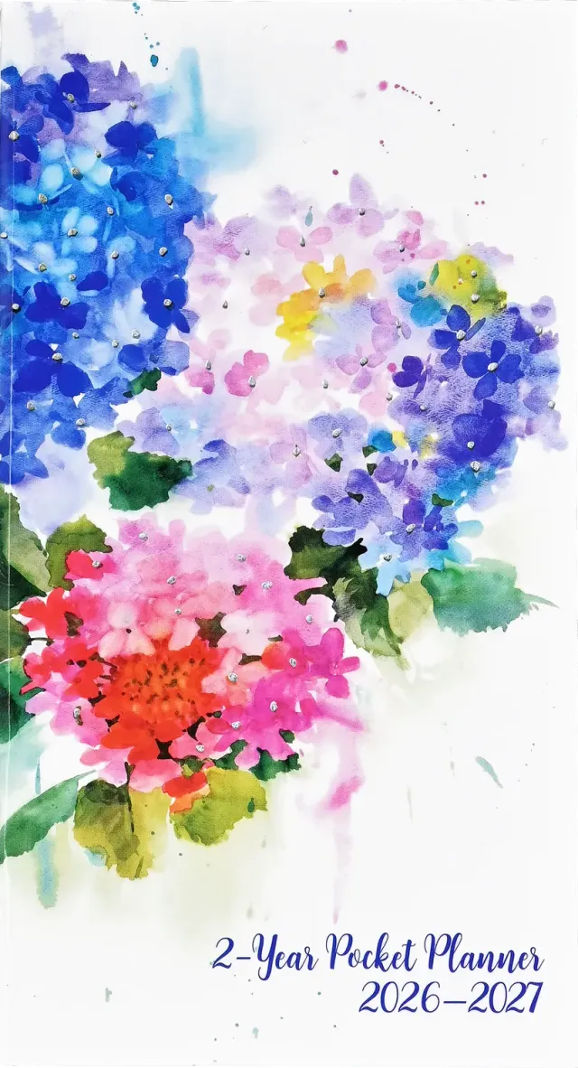 Peter Pauper Press Hydrangeas lommeplanlegger 2026-2027 sølvfolie