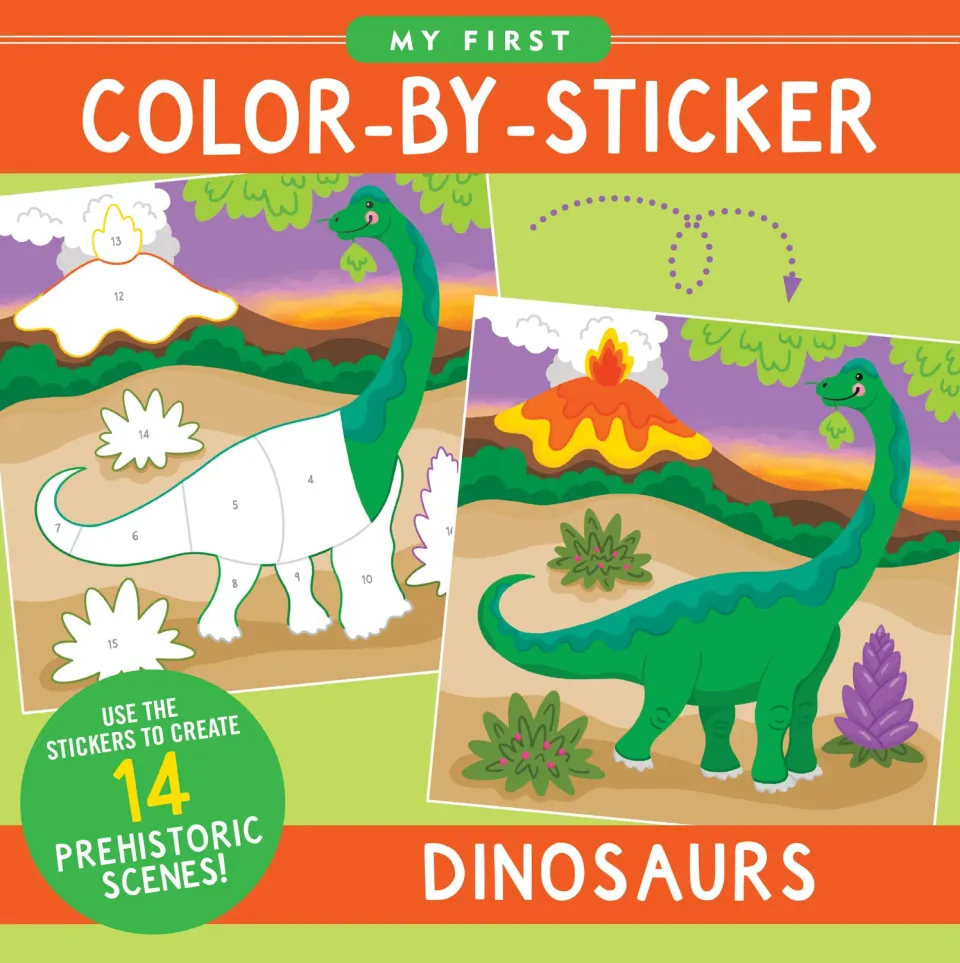 My First Color-by-Sticker Dinosaurs klistrebok 14 bilder