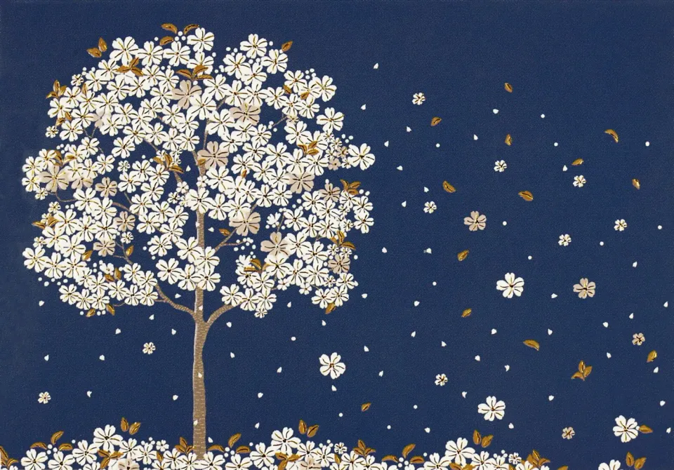 Peter Pauper Press Falling Blossoms notatkort 14-pakning gullfolie