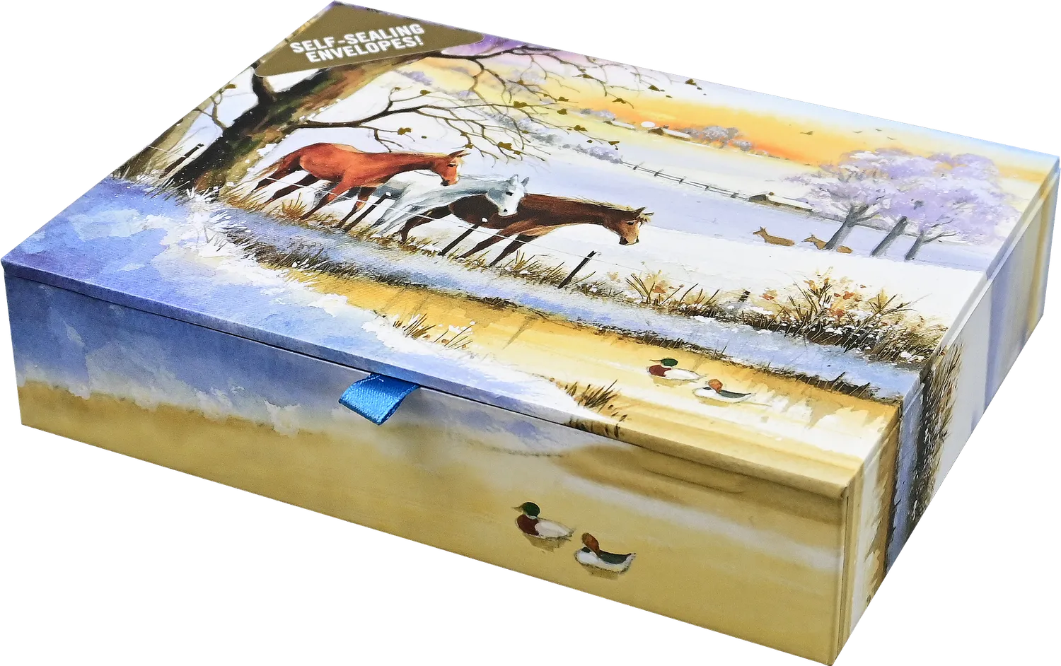 Peter Pauper Press Horses in Winter julekort 20 stk gullfolie