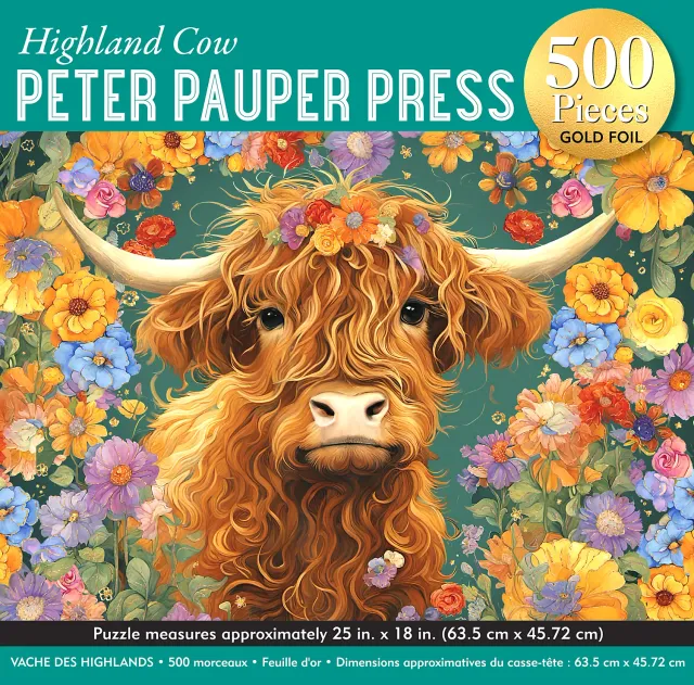 Peter Pauper Press Highland Cow puslespill 500 brikker gullfolie
