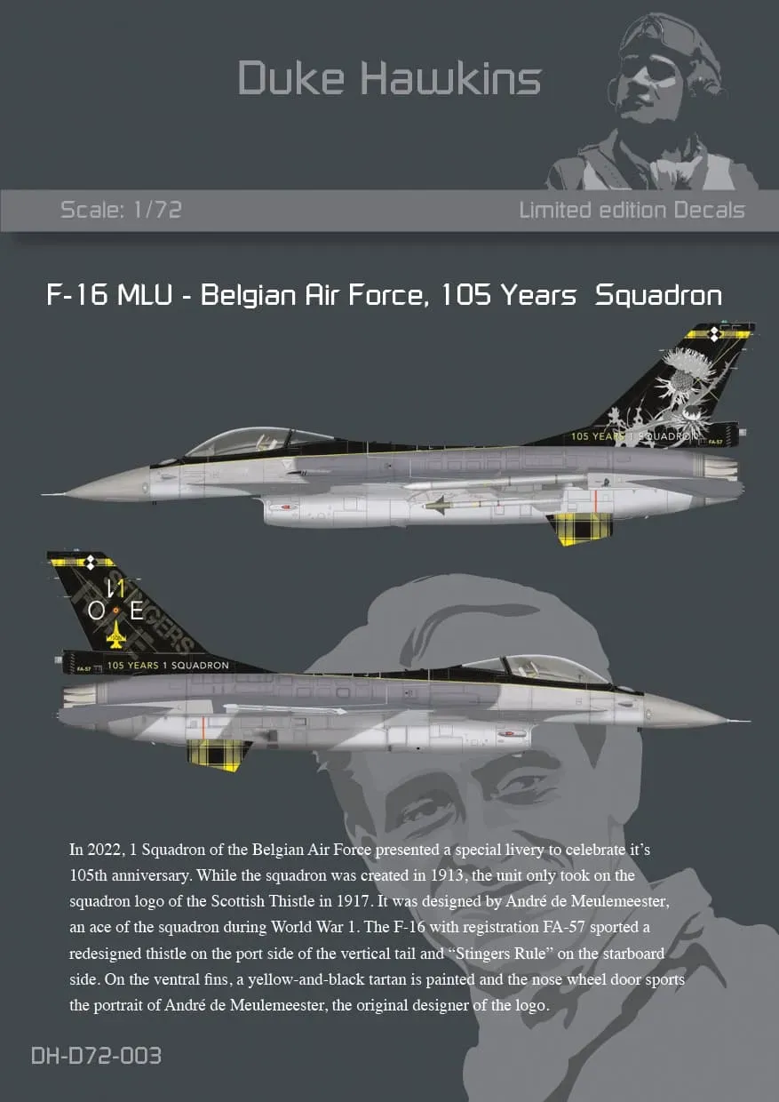 Duke Hawkins F-16 105 Years dekaler 1/72