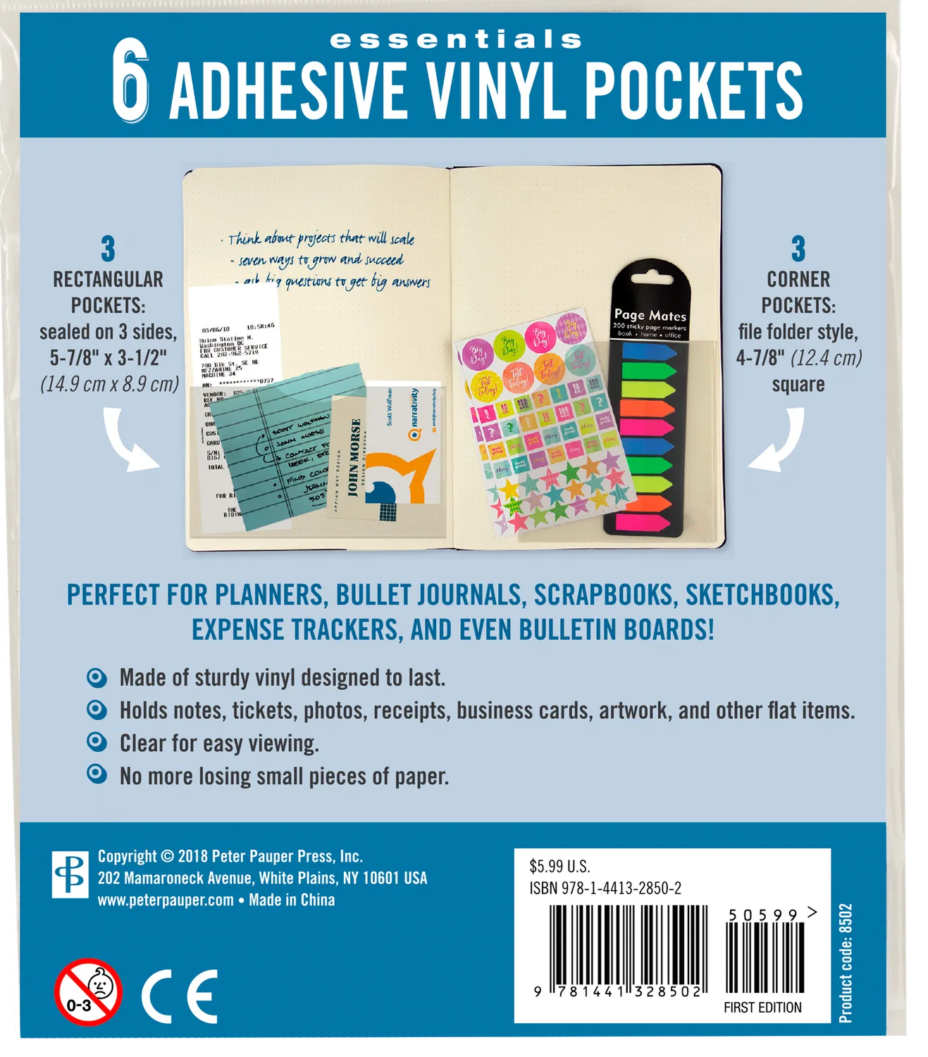 Peter Pauper Press Adhesive Vinyl Pockets klistrelommer 6-pk gjennomsiktige