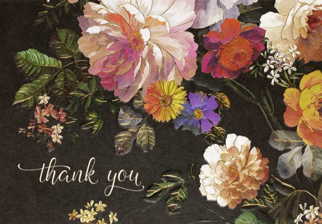 Peter Pauper Press Midnight Floral takkekort 14-pakning gullfolie