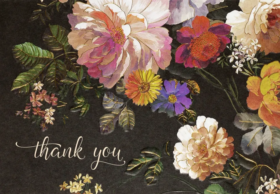 Peter Pauper Press Midnight Floral takkekort 14-pakning gullfolie