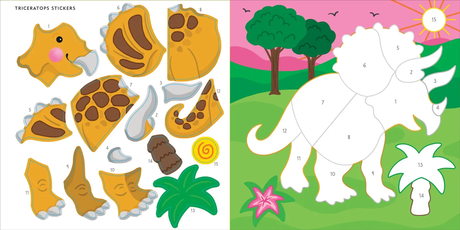 My First Color-by-Sticker Dinosaurs klistrebok 14 bilder
