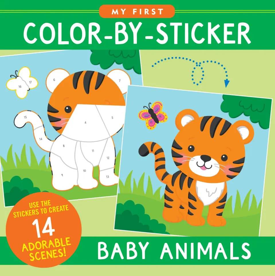 Peter Pauper Press Baby Animals klistremerkebok følg tall