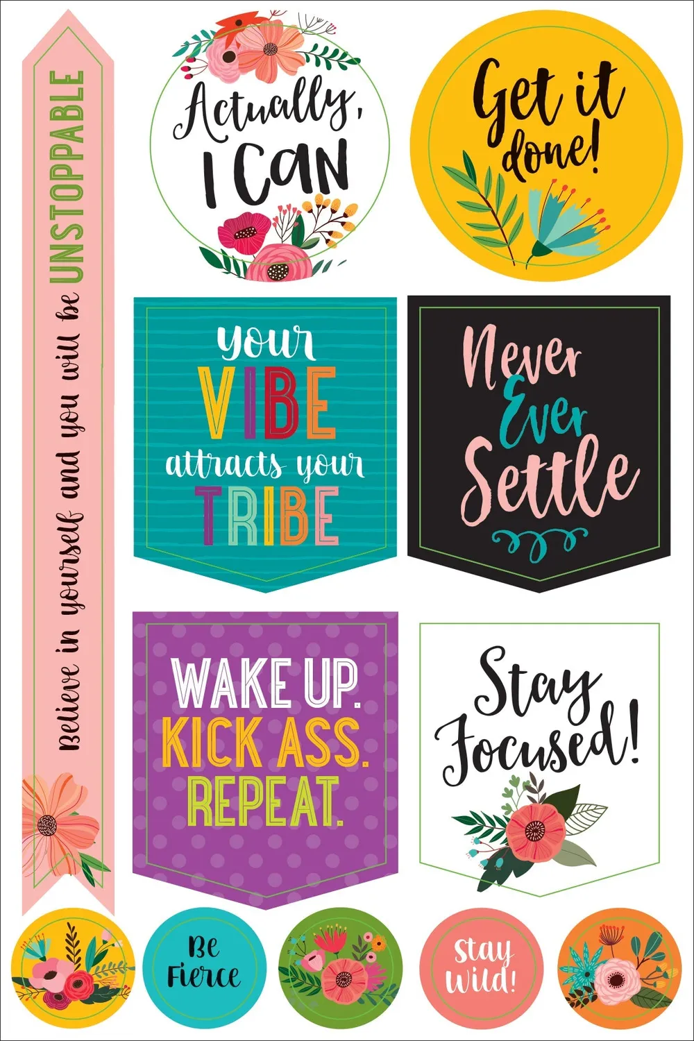 Essentials Wake Up Kick Ass Repeat klistremerker 150 stk planner