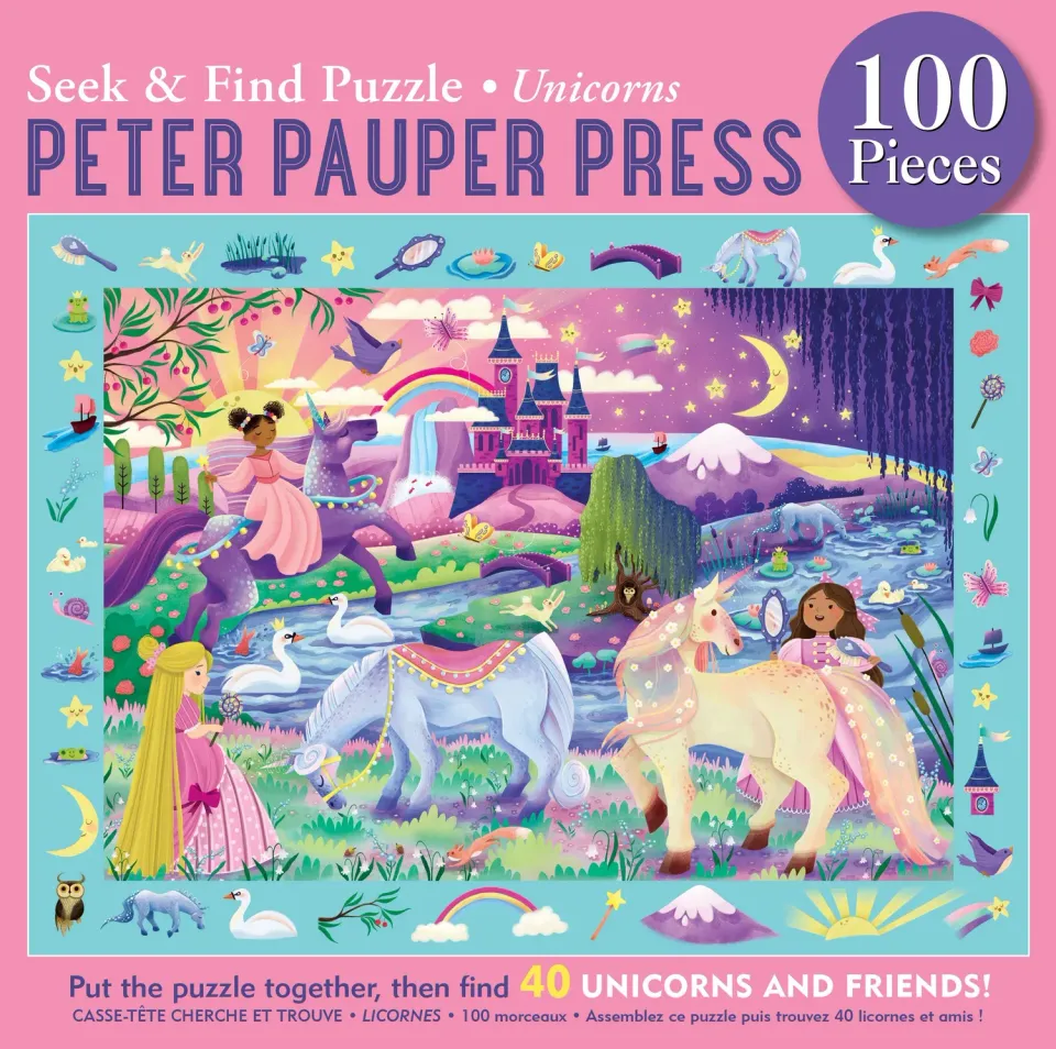 Peter Pauper Press Unicorns puslespill 100 brikker let og finn