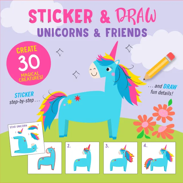 Peter Pauper Press Sticker & Draw Unicorns & Friends klistremerkebok 30 bilder