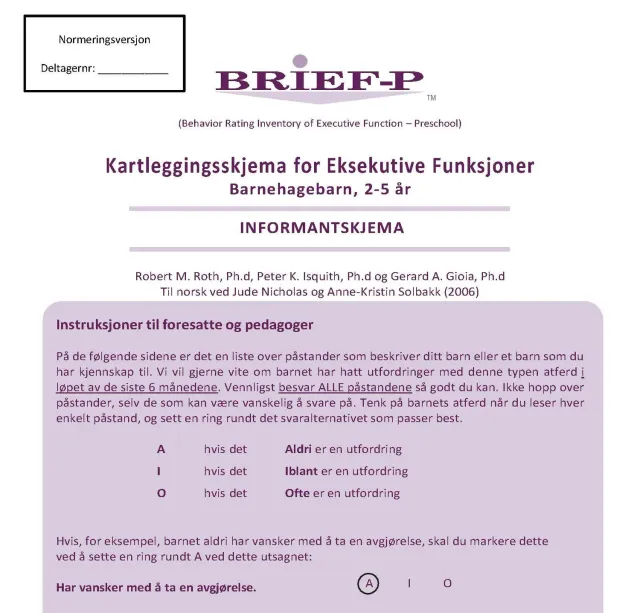 Hogrefe BRIEF-P barnehageversjon vurderingsskjema 2-5 år eksekutiv