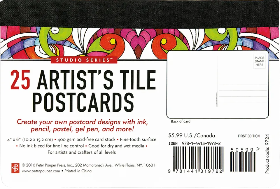 Peter Pauper Press Studio Series Artist's Tile postkort 25-pakning
