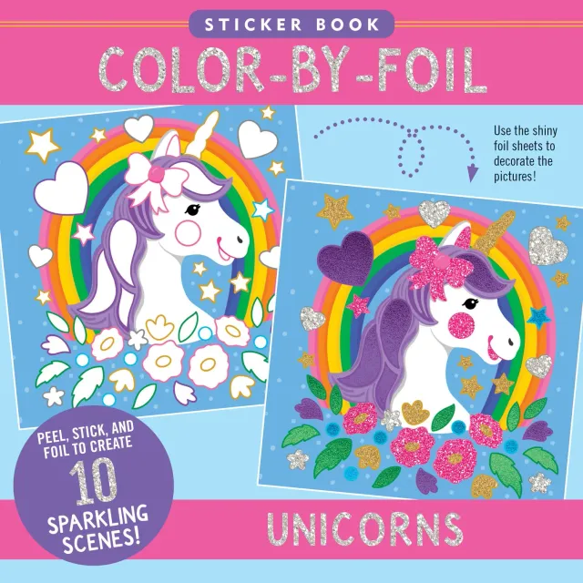 Color-by-Foil Unicorns klistremerkebok enhjørning 10 bilder