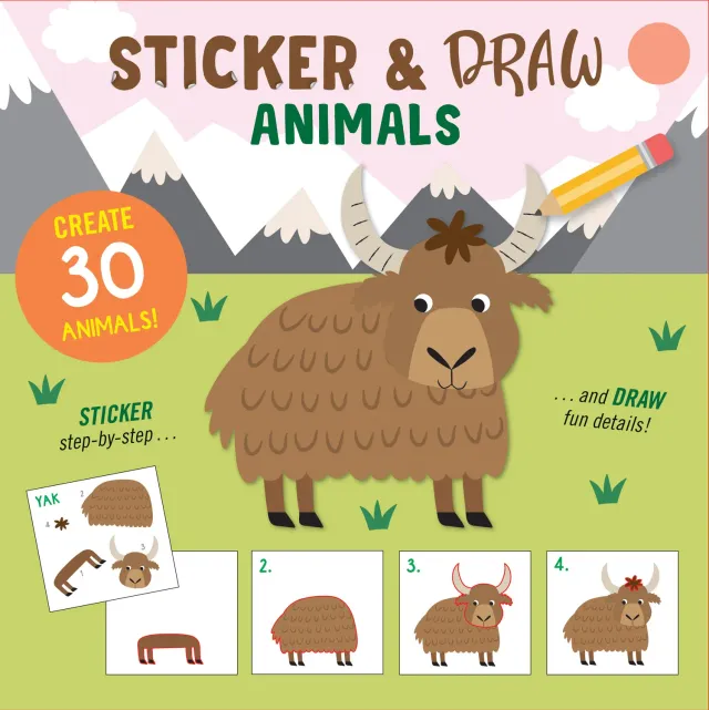 Peter Pauper Press Sticker & Draw Animals klistremerkebok 30 dyr