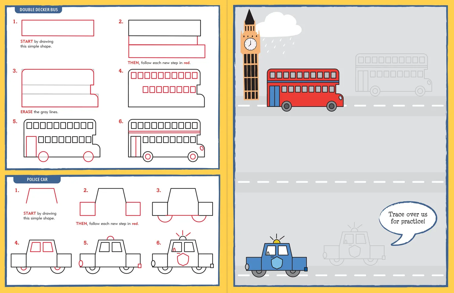 Learn to Draw Cars Trucks Trains tegnebok barn 48 sider