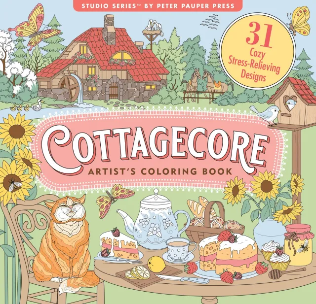 Peter Pauper Press Cottagecore fargeleggingsbok 31 motiver