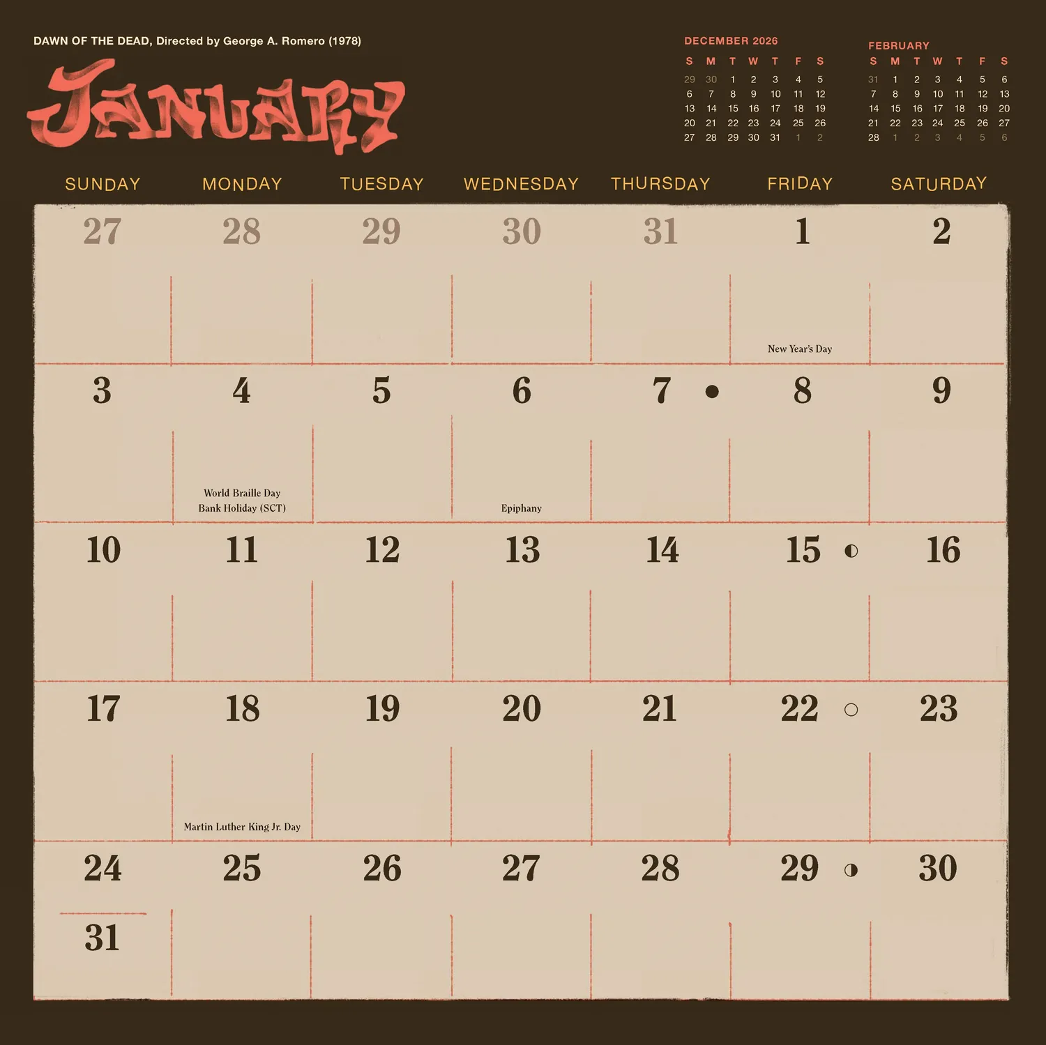 Abrams and Chronicle Classic Horror Movies 2027 veggkalender skrekkfilm